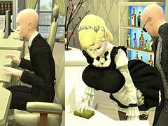 日本3D动漫妻子被她的女仆支配
