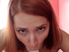 Redhead's steamy POV dildo play